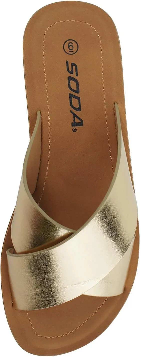 Soda Shoes Women Sandals Crisscross Band Strap Casual Slides