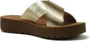 Soda Shoes Women Sandals Crisscross Strap Band Flatform Platform Lucy-S Gold 7.5