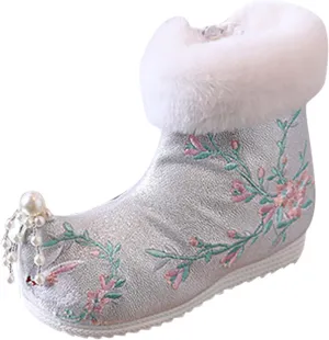 Soft Bottom Boots Baby Girls Ankle Pearl Boots Warm Cotton Boots Embroidered Boots National Boots (C, 11.5 Little Child)