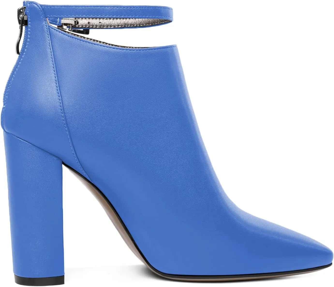 Soireelady Women Ankle Boots Pointed Toe Block Heel Ankle Booties Chunky High Heel Ankle Boots Classic Ankle Booties with Zipper Comfortable Adjustable Strap Ankle Boots