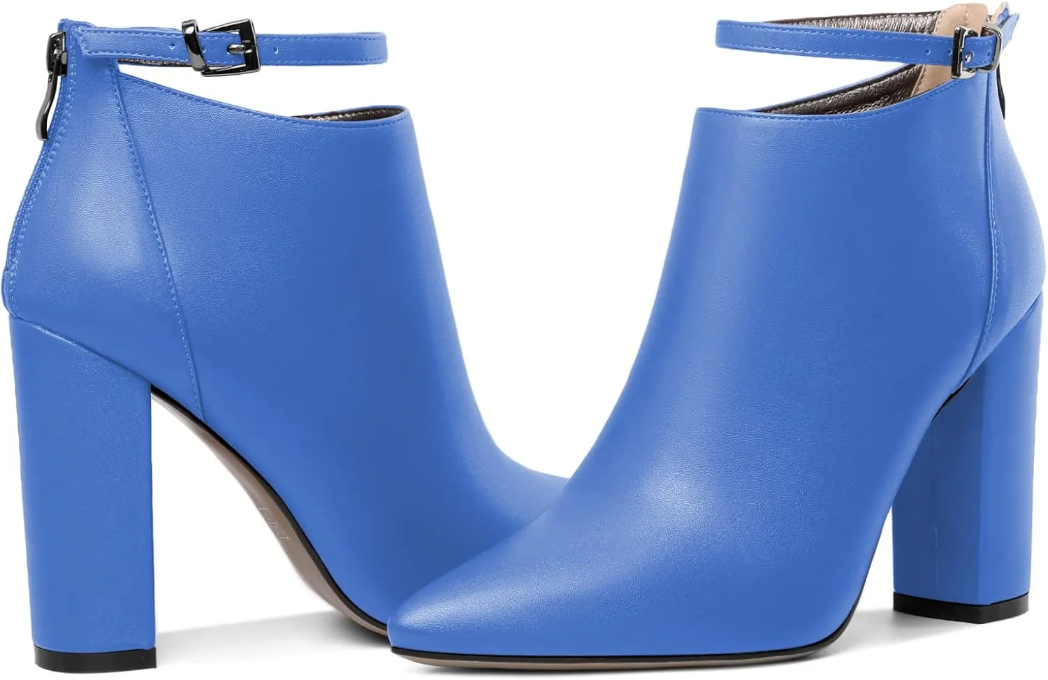 Soireelady Women Ankle Boots Pointed Toe Block Heel Ankle Booties Chunky High Heel Ankle Boots Classic Ankle Booties with Zipper Comfortable Adjustable Strap Ankle Boots