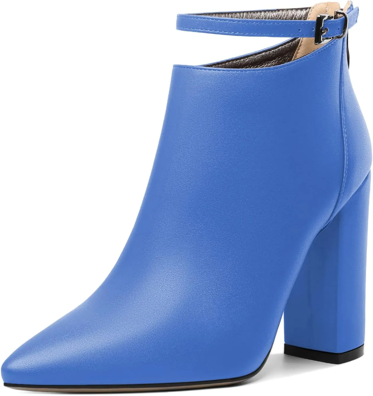 Soireelady Women Ankle Boots Pointed Toe Block Heel Ankle Booties Chunky High Heel Ankle Boots Classic Ankle Booties with Zipper Comfortable Adjustable Strap Ankle Boots