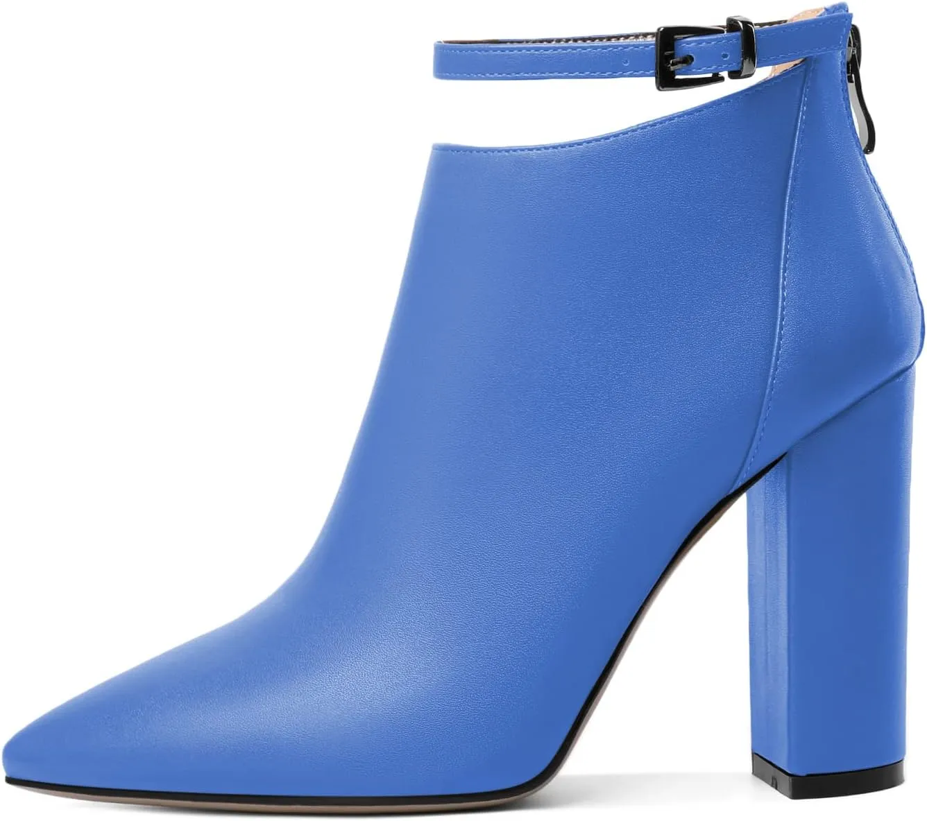 Soireelady Women Ankle Boots Pointed Toe Block Heel Ankle Booties Chunky High Heel Ankle Boots Classic Ankle Booties with Zipper Comfortable Adjustable Strap Ankle Boots