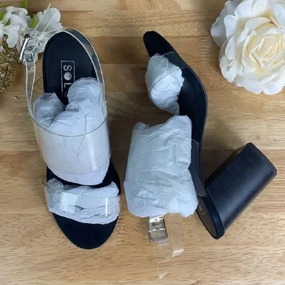Sol Sana Transparent Strap Block Heel Sandals 37M