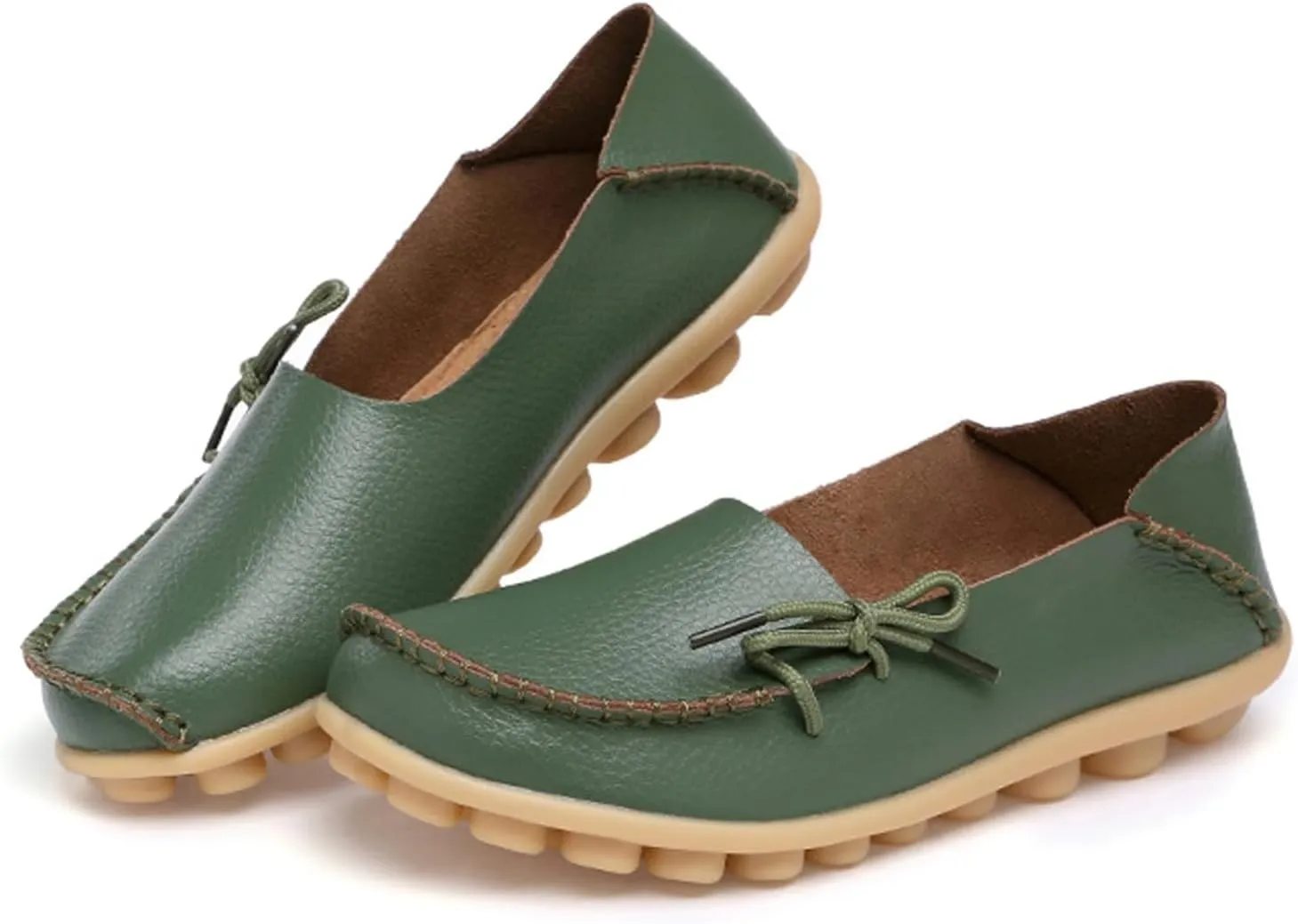 Solaud Women's Driving Moccasins Loafers Casual Round Toe Soft Comfortable Leather Loafers Breathable Slip On Walking Shoes