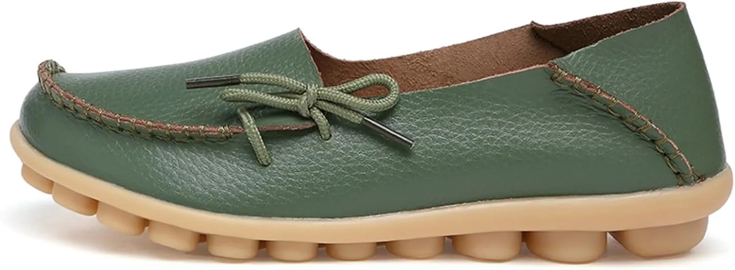Solaud Women's Driving Moccasins Loafers Casual Round Toe Soft Comfortable Leather Loafers Breathable Slip On Walking Shoes