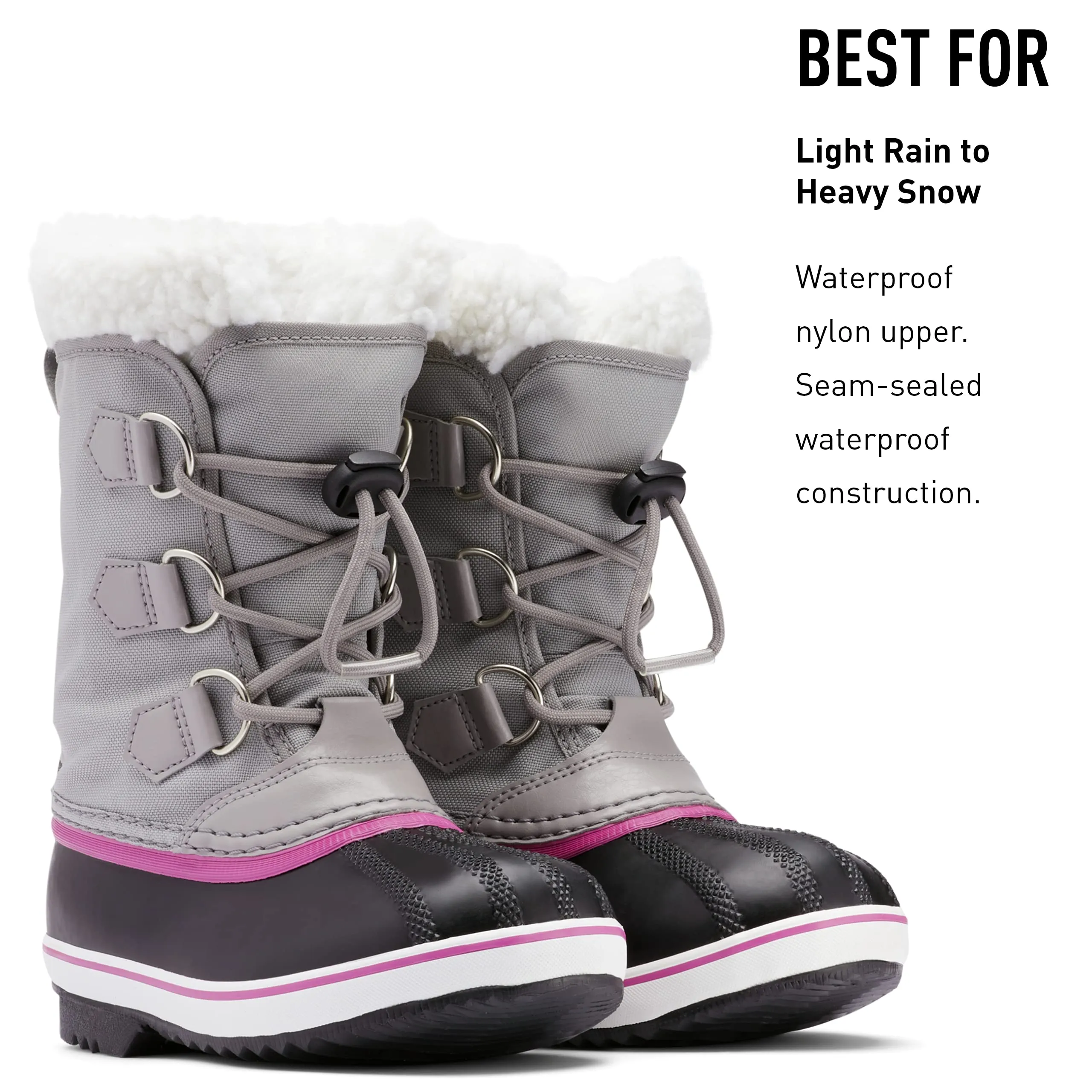 SOREL Children’s Yoot Pac Nylon Boot — Chrome Grey, Black — Waterproof Winter Boots — Size 10