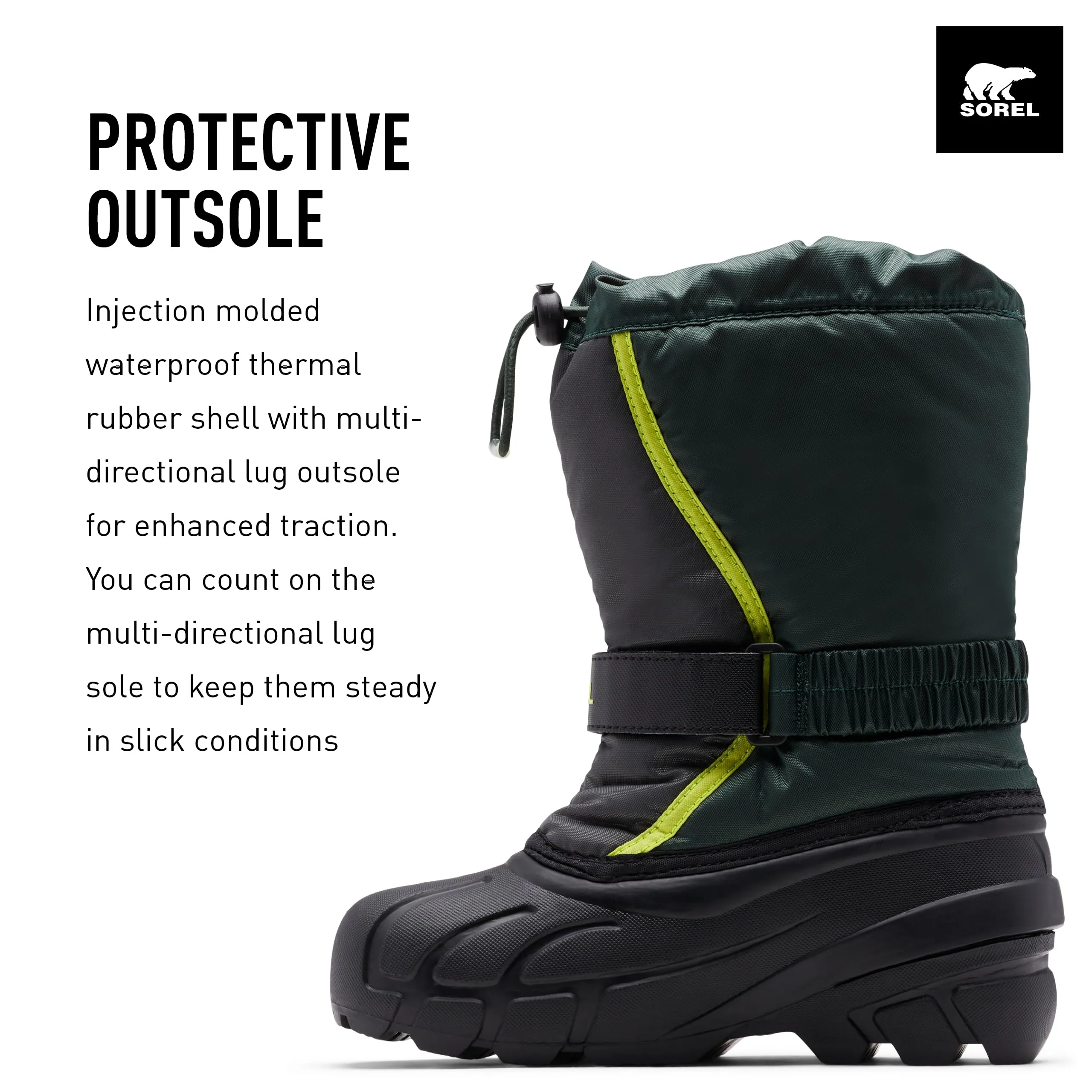 Sorel girl's Winter Boots Snow, Green Spruce X Grill Children, 8 UK