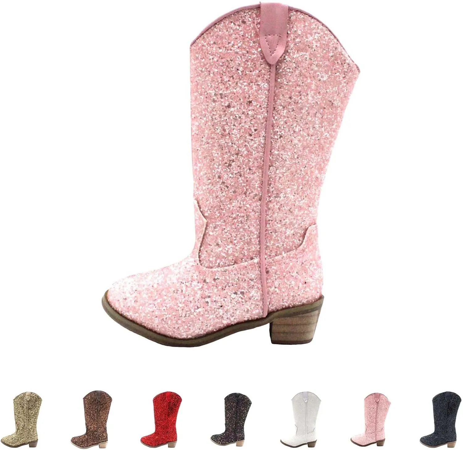 Sparkly Boots for Girls Cowboy Boots Square Toe Kids Boots Embroidered Western Boots Cow Girl Boots for Toddler