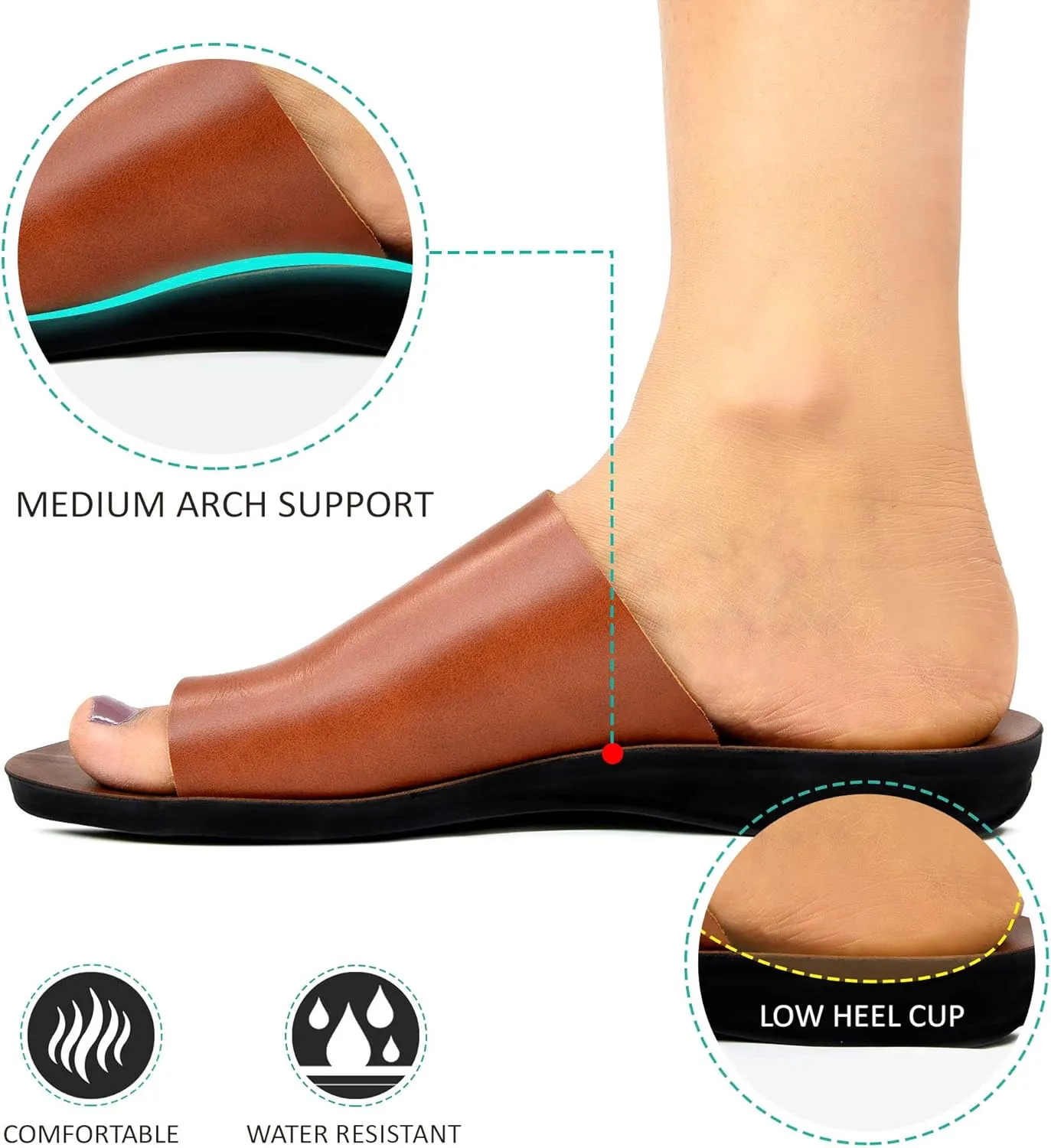 Split Toe Strap Man-Made Leather Ladies Cute Slides Outdoor Travel Dressy Flats Comfortable Walking Casual Summer Sandals for Women Fashion Footwear