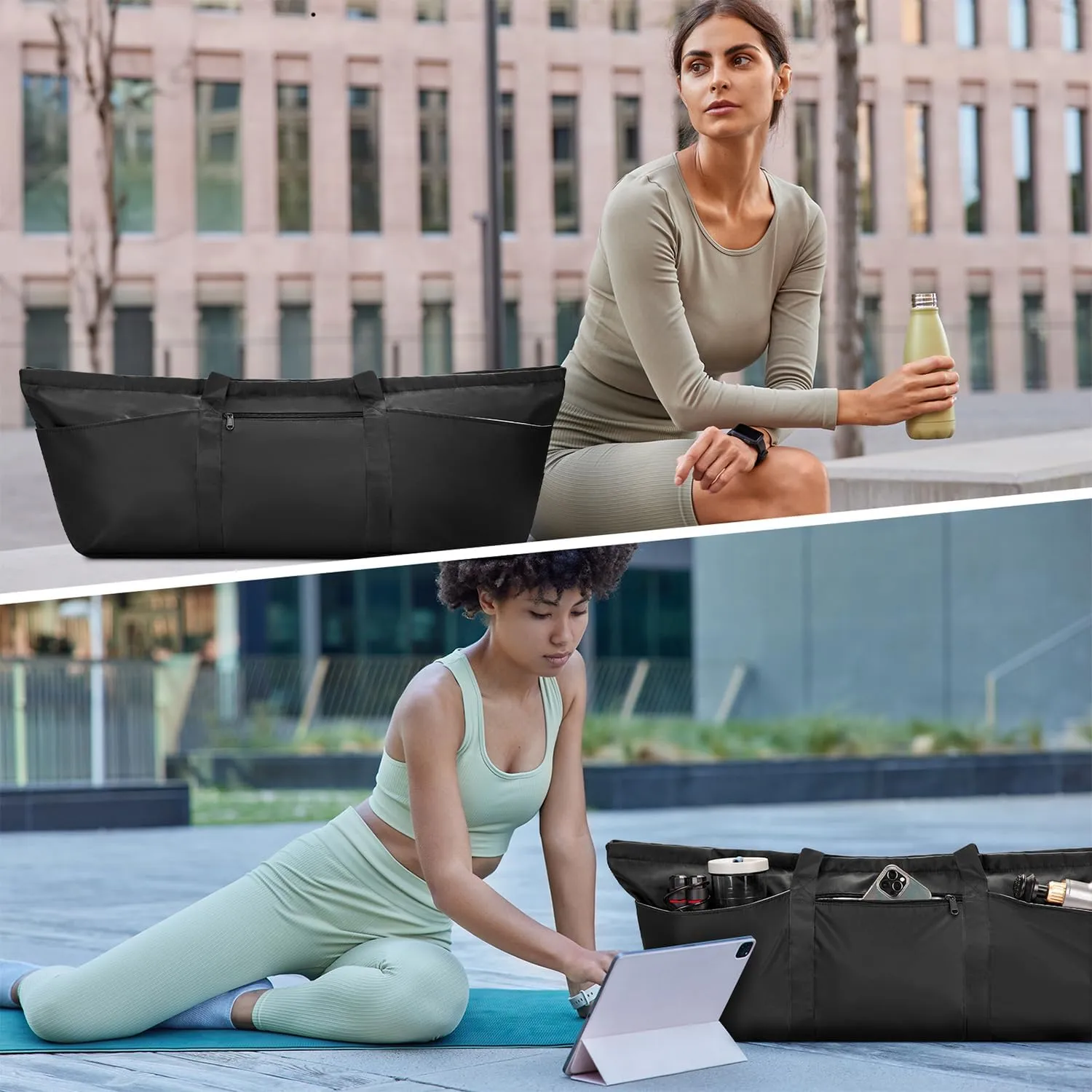 sportsnew Large Yoga Mat Bag with Shoes Compartment and Wet Pocket Ladies Pilates Gym Tote Bag with Yoga Mat Holder Strap for Women Men Workout Carrier Stuff Accessories