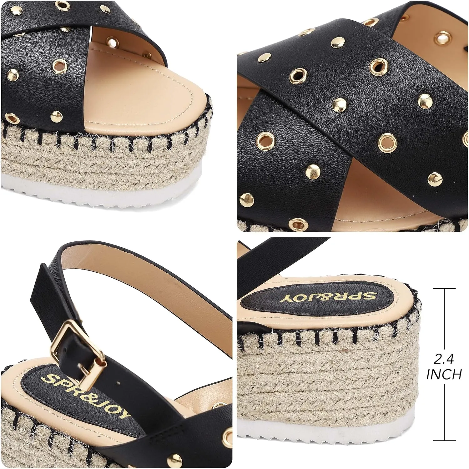 SPR&JOY Womens Corss Strap Platform Sandals Open Toe Ankle Strap Mid Heel Wedge Sandals