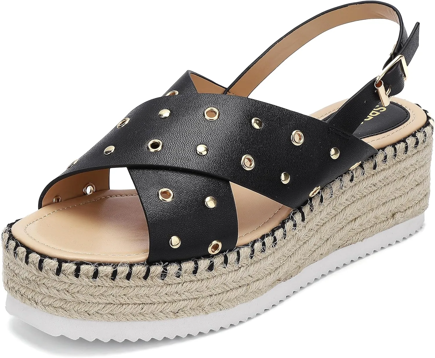 SPR&JOY Womens Corss Strap Platform Sandals Open Toe Ankle Strap Mid Heel Wedge Sandals