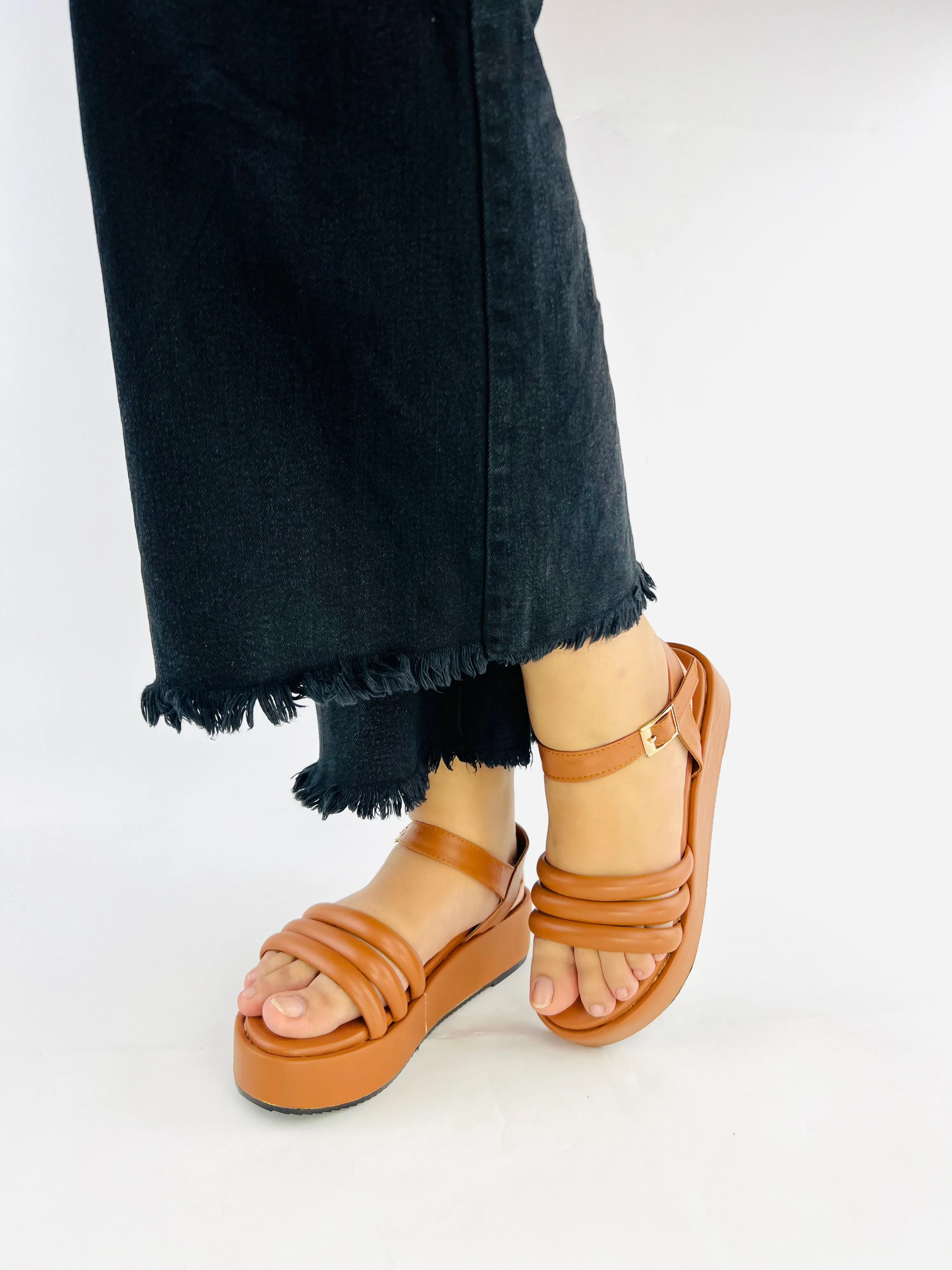 Spunkz Camel Brown Suede Wedge Ankle Strap Sandals-11027