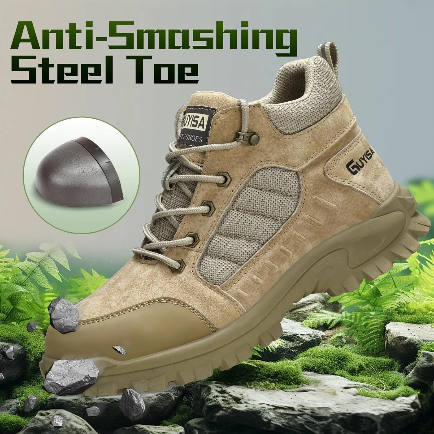 Steel Toe Boots for Men Indestructible Steel Toe Shoes Breathable High Top Work Boots for Men Lightweight Safety Shoes Non Slip Work Shoes Industry Construction Safety Boots