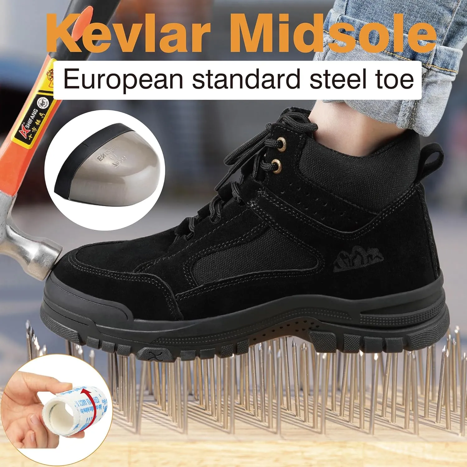 Steel Toe Boots for Men Mens Slip Resistant Waterproof Work Safety Industrial Boots Construction Shoes