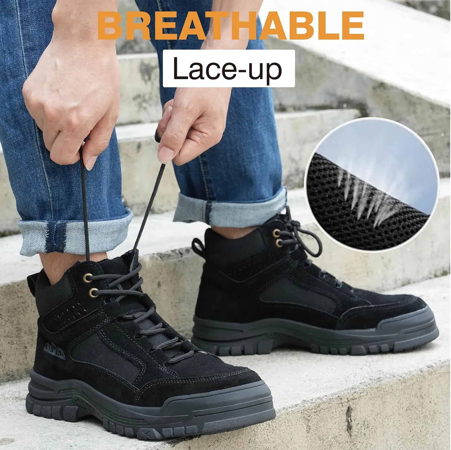 Steel Toe Boots for Men Mens Slip Resistant Waterproof Work Safety Industrial Boots Construction Shoes