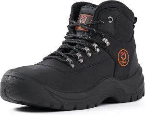 Steel Toe Boots for Men Oil Full Grain Cowhide Leather Waterproof Work Boots for Men, Non Slip Industrial and Construction Mens Work Boots Black
