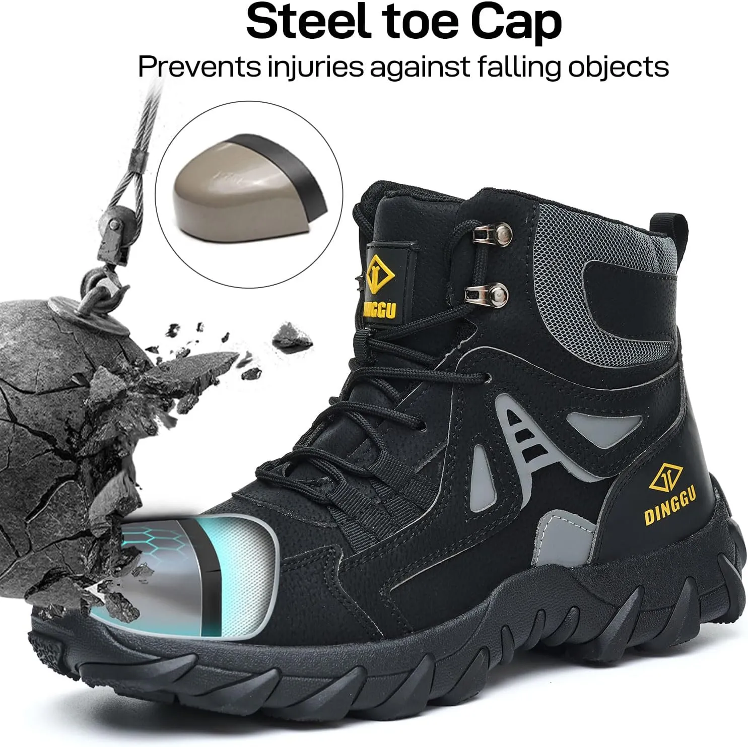 Steel Toe Boots for Men Safety Work Boots Comfortable，Indestructible Industrial & Construction Shoes Mens Composite Toe Boots