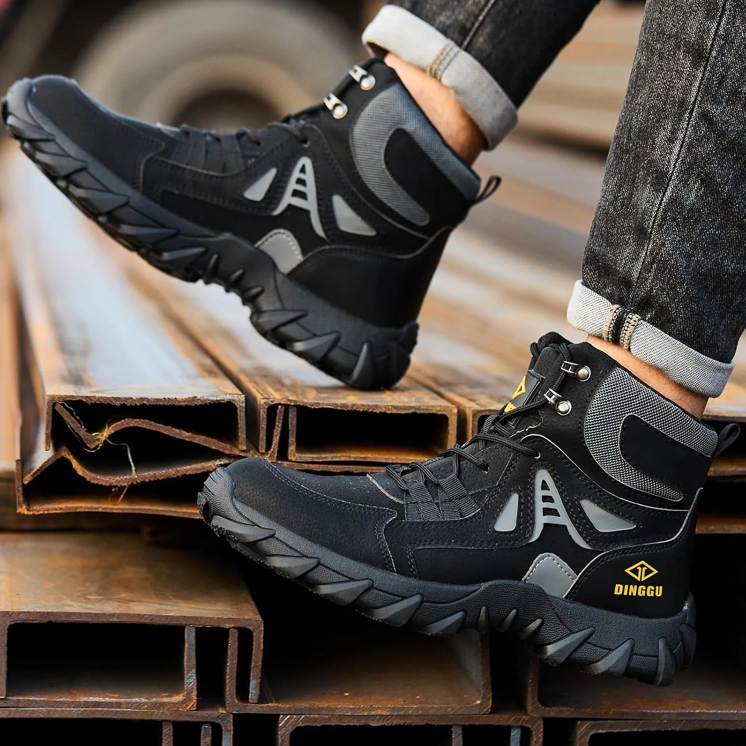 Steel Toe Boots for Men Safety Work Boots Comfortable，Indestructible Industrial & Construction Shoes Mens Composite Toe Boots