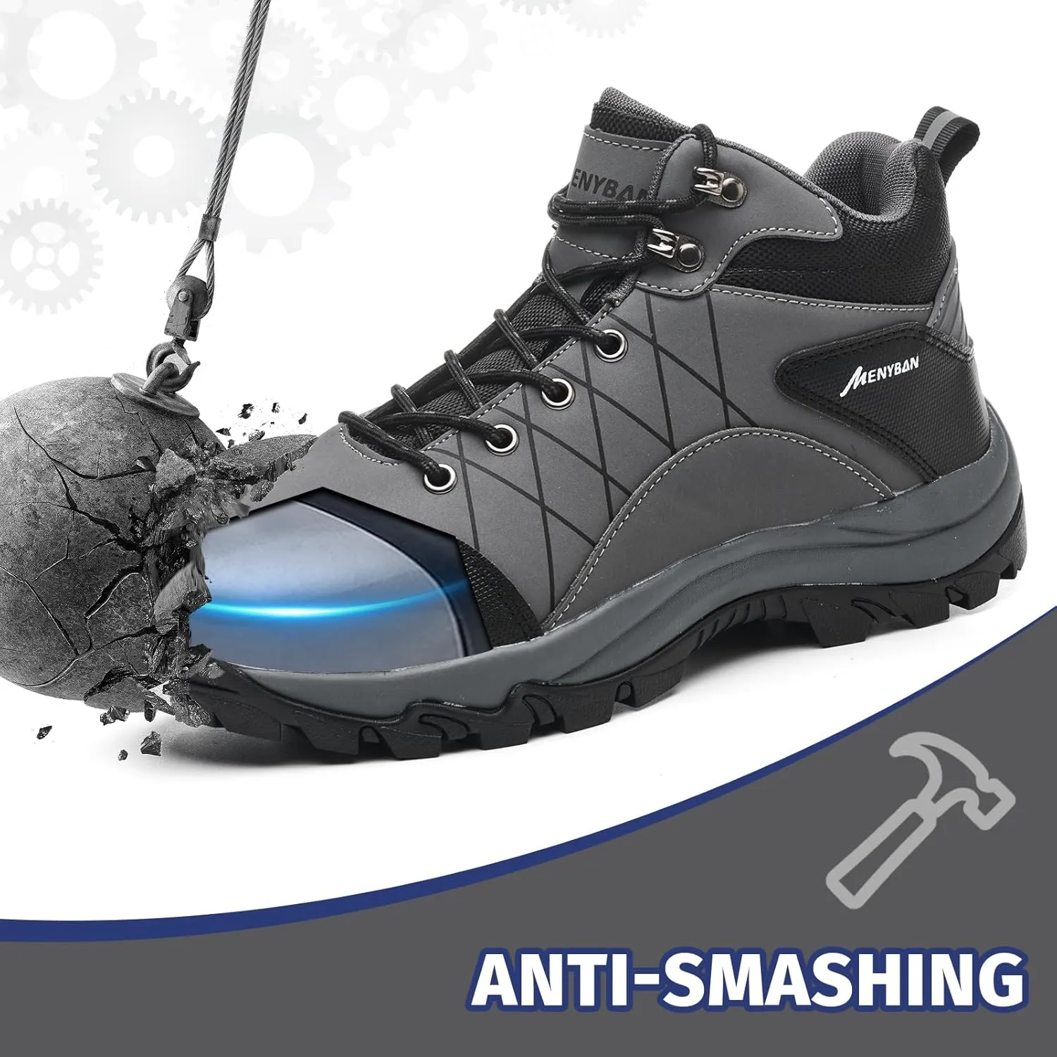Steel Toe Boots for Men Waterproof Wide Width Slip Resistant Safety Toe Sneakers Puncture Proof Durable Construction Work Shoes for Outdoor Industrial Use