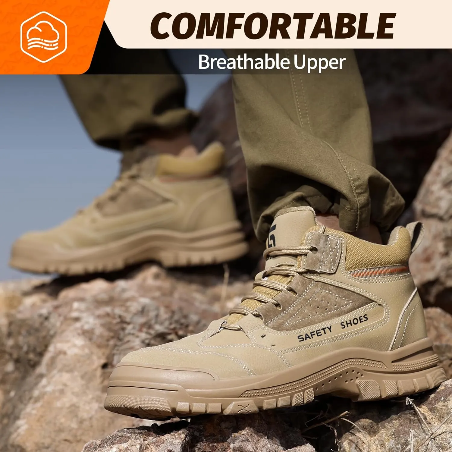 Steel Toe Shoes for Men Lightweight Work Boots for Men Comfortable Steel Toe Boots Industrial Work Shoes Breathable Safety Shoes Construction Steel Toe Sneakers Indestructible Safety Boots