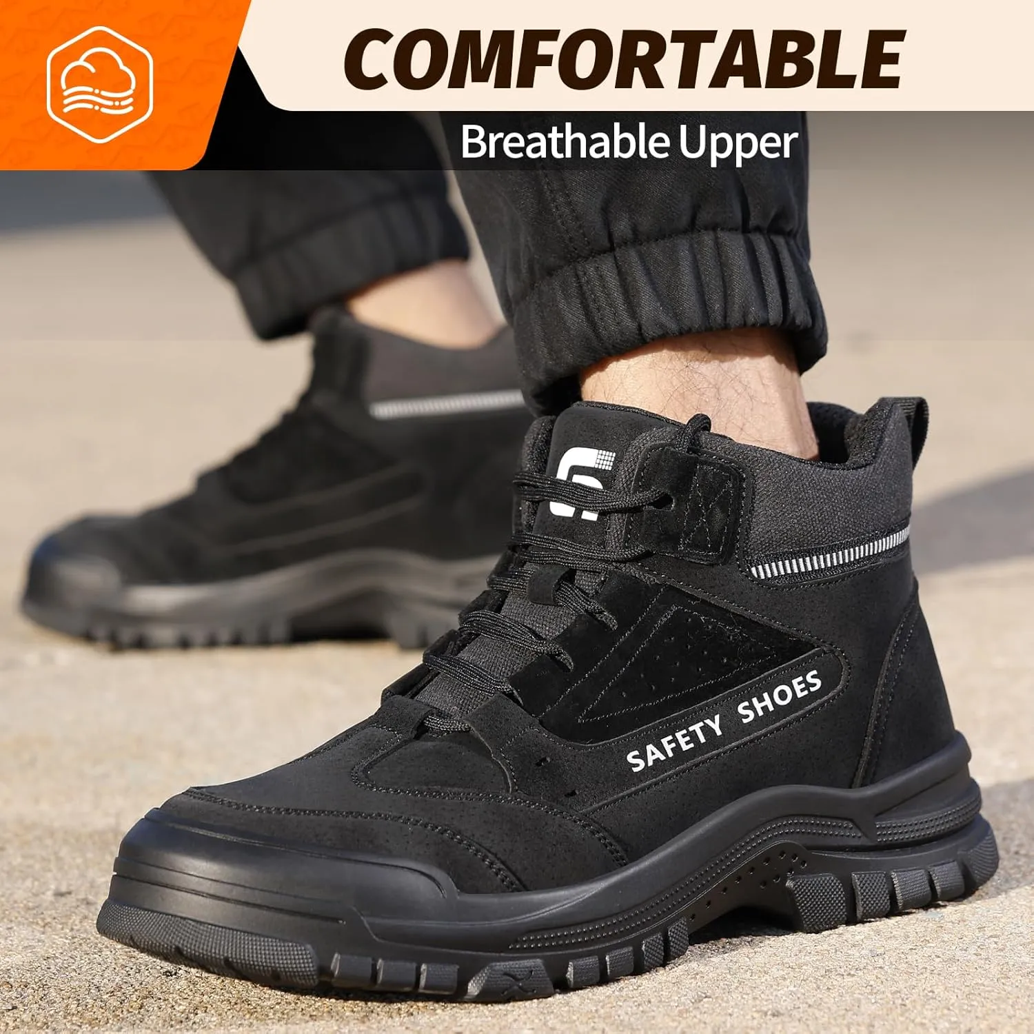 Steel Toe Shoes for Men Lightweight Work Boots for Men Comfortable Steel Toe Boots Industrial Work Shoes Breathable Safety Shoes Construction Steel Toe Sneakers Indestructible Safety Boots