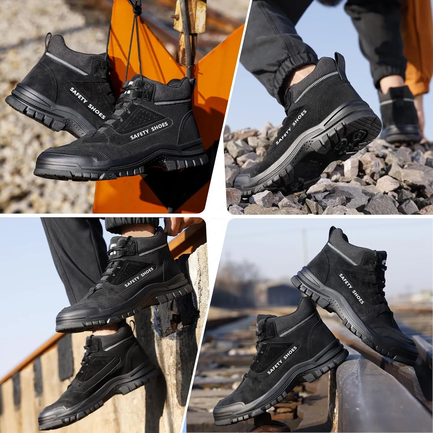 Steel Toe Shoes for Men Lightweight Work Boots for Men Comfortable Steel Toe Boots Industrial Work Shoes Breathable Safety Shoes Construction Steel Toe Sneakers Indestructible Safety Boots