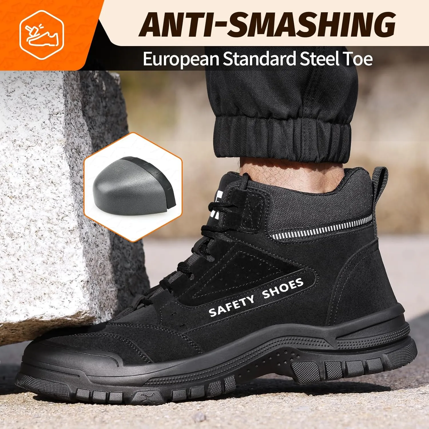 Steel Toe Shoes for Men Lightweight Work Boots for Men Comfortable Steel Toe Boots Industrial Work Shoes Breathable Safety Shoes Construction Steel Toe Sneakers Indestructible Safety Boots