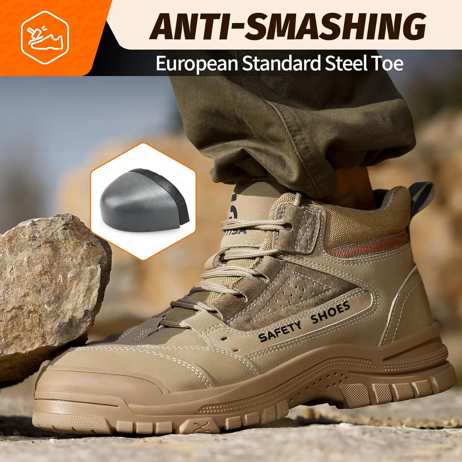 Steel Toe Shoes for Men Lightweight Work Boots for Men Comfortable Steel Toe Boots Industrial Work Shoes Breathable Safety Shoes Construction Steel Toe Sneakers Indestructible Safety Boots