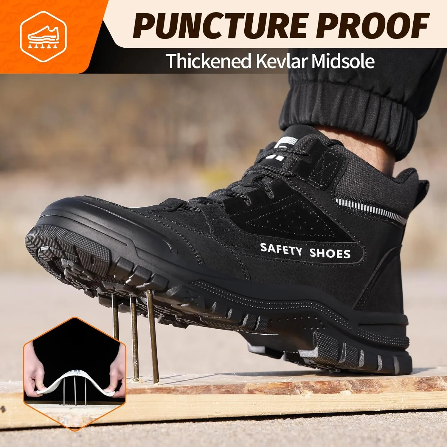 Steel Toe Shoes for Men Lightweight Work Boots for Men Comfortable Steel Toe Boots Industrial Work Shoes Breathable Safety Shoes Construction Steel Toe Sneakers Indestructible Safety Boots