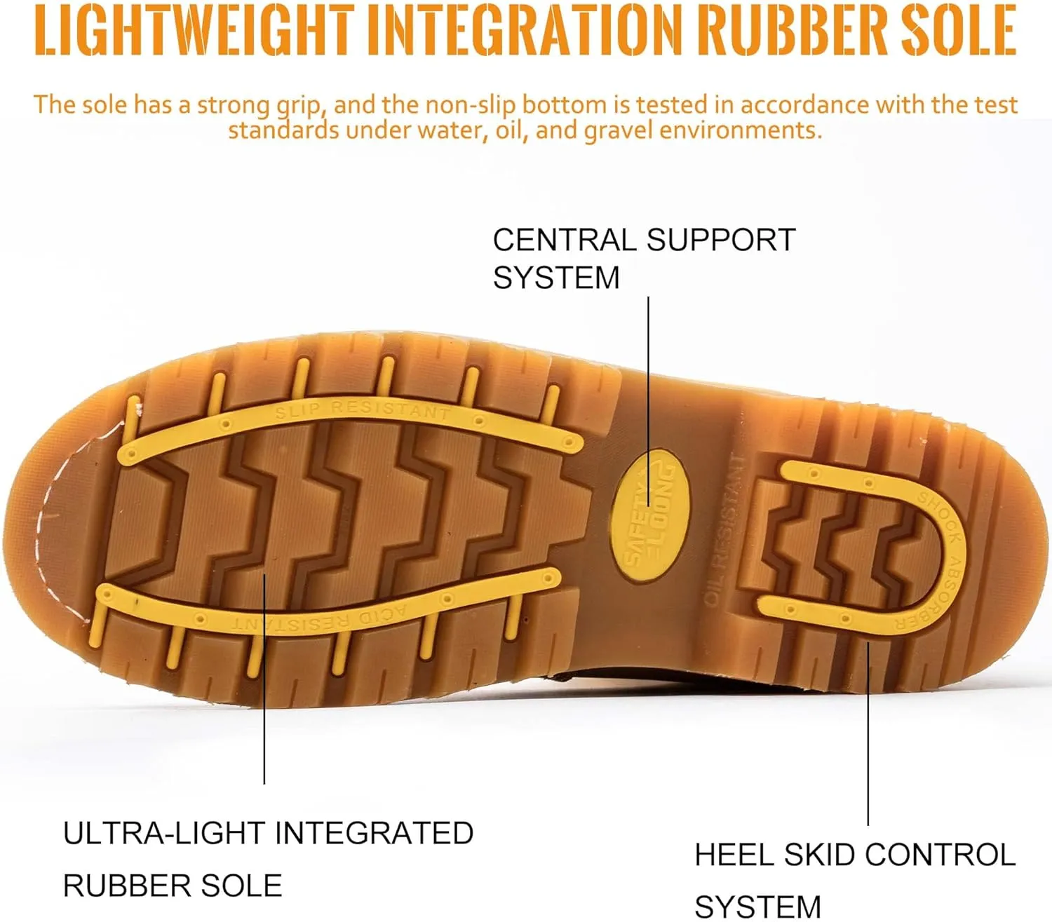 Steel Toe Work Boots for Men, 6-Inch Non Slip Comfortable Leather Waterproof Industrial Construction Safety Workboots