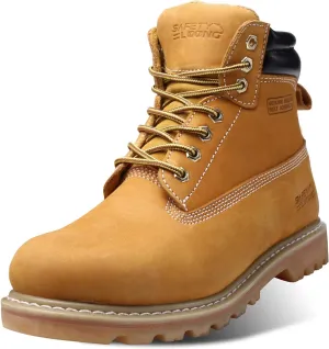 Steel Toe Work Boots for Men, 6-Inch Non Slip Comfortable Leather Waterproof Industrial Construction Safety Workboots