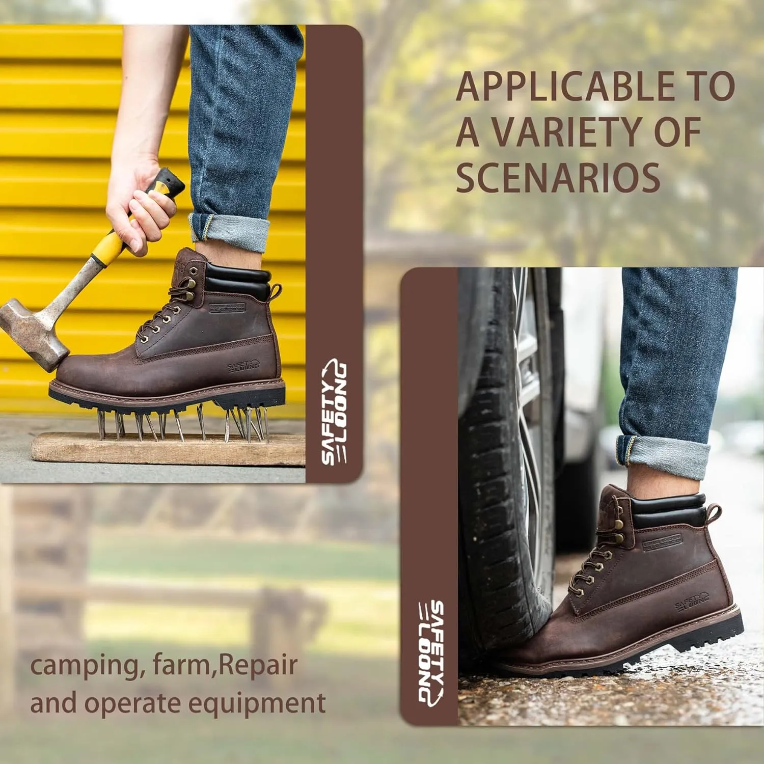 Steel Toe Work Boots for Men, 6-Inch Non Slip Comfortable Leather Waterproof Industrial Construction Safety Workboots