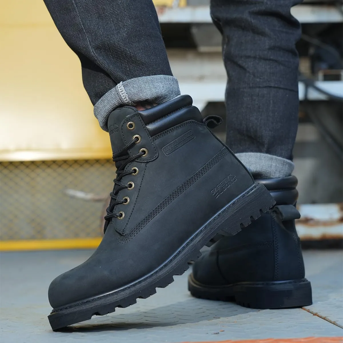 Steel Toe Work Boots for Men, 6-Inch Non Slip Comfortable Leather Waterproof Industrial Construction Safety Workboots
