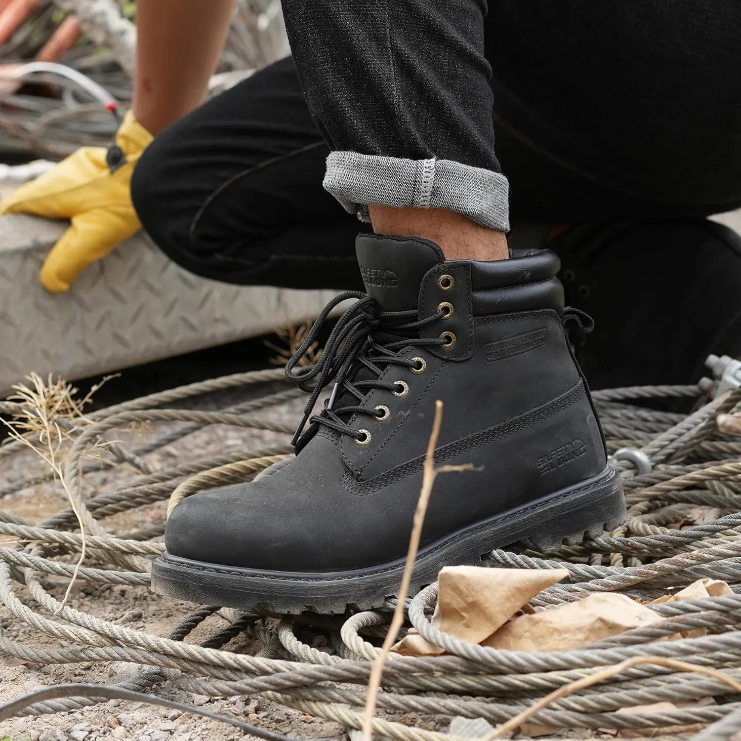 Steel Toe Work Boots for Men, 6-Inch Non Slip Comfortable Leather Waterproof Industrial Construction Safety Workboots