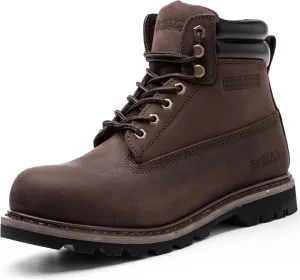 Steel Toe Work Boots for Men, 6-Inch Non Slip Comfortable Leather Waterproof Industrial Construction Safety Workboots