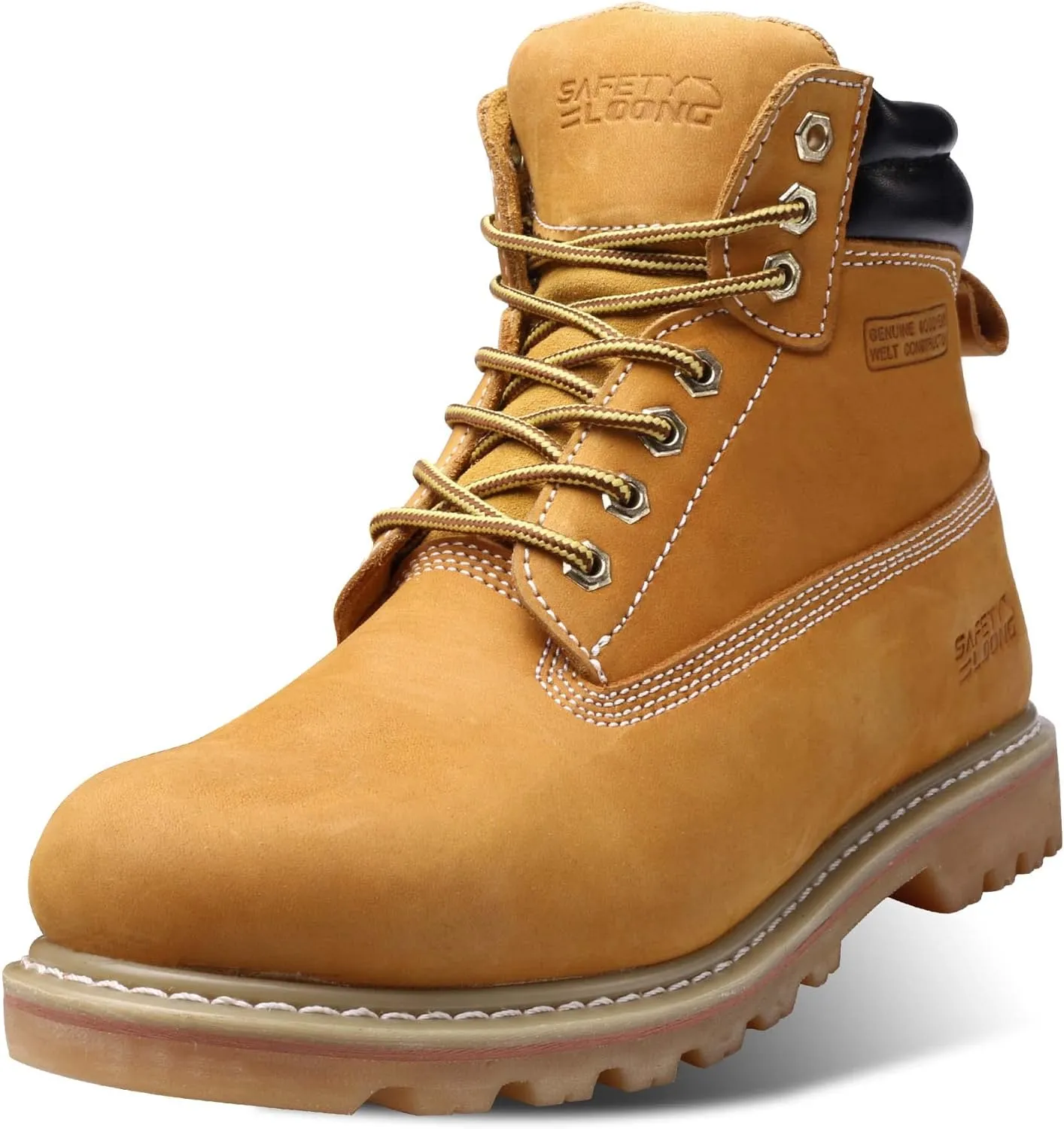 Steel Toe Work Boots for Men, 6-Inch Non Slip Comfortable Leather Waterproof Industrial Construction Safety Workboots
