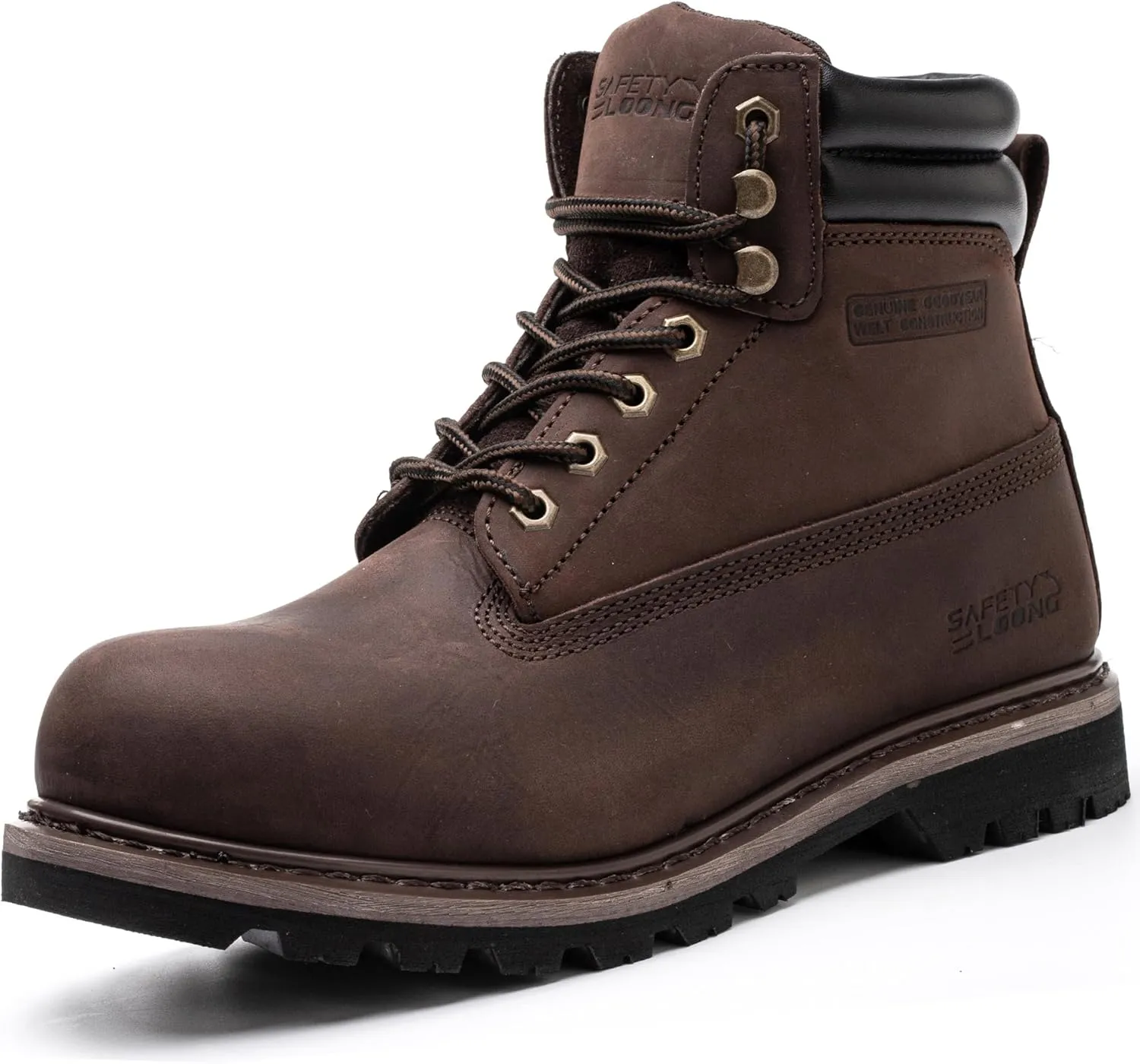 Steel Toe Work Boots for Men, 6-Inch Non Slip Comfortable Leather Waterproof Industrial Construction Safety Workboots