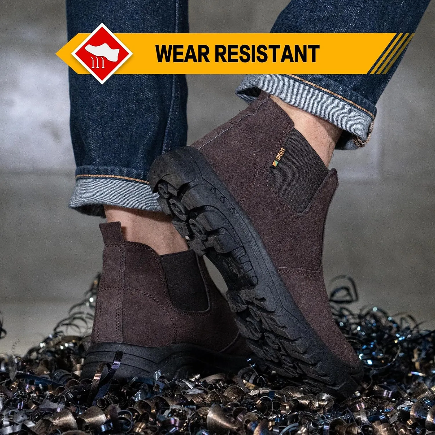 Steel Toe Work Boots for Men Women Slip-on Chelsea Boots, Men's Industrial Construction Shoes, Waterproof, Lightweight, Comfortable, Non-slip Safety Boots…