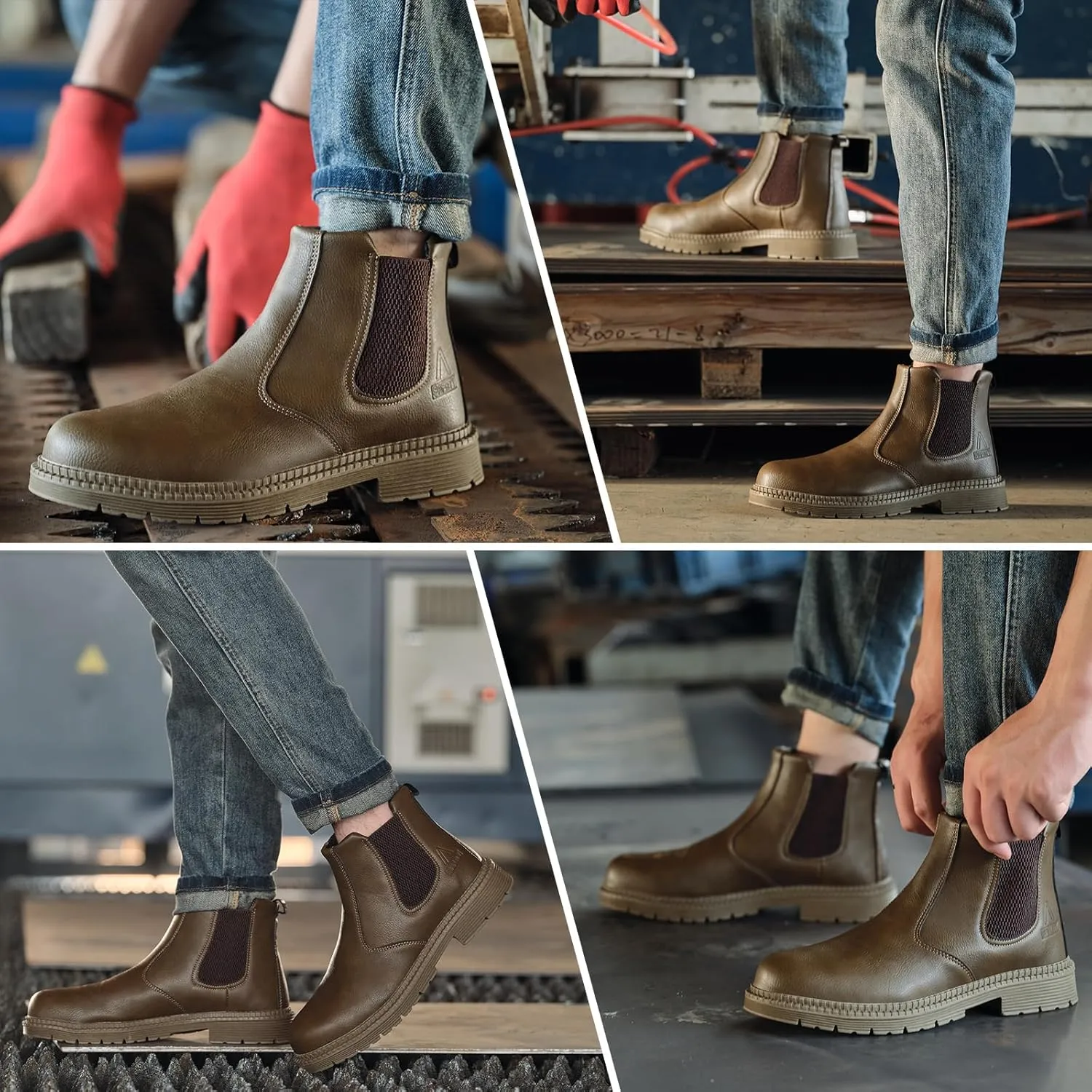 Steel Toe Work Boots for Men Women Slip-on Chelsea Boots, Men's Industrial Construction Shoes, Waterproof, Lightweight, Comfortable, Non-slip Safety Boots…