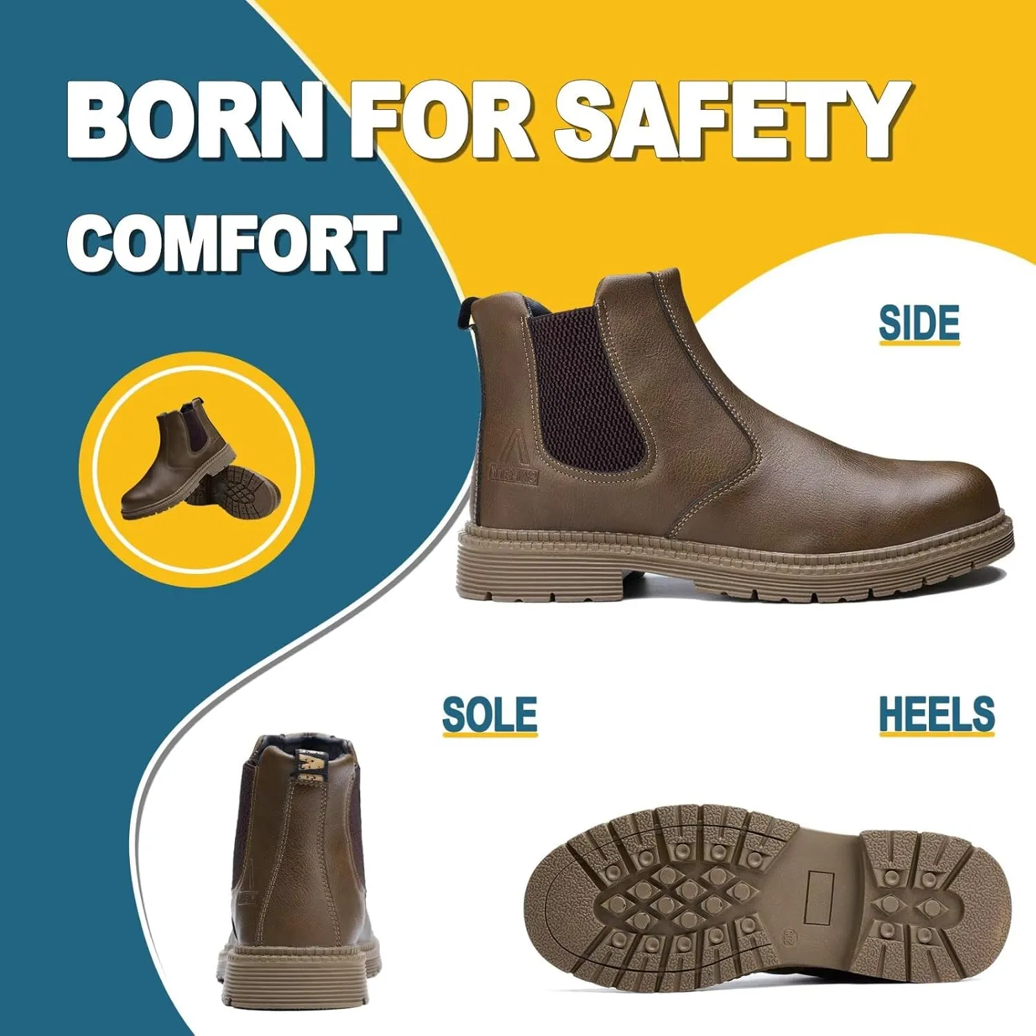 Steel Toe Work Boots for Men Women Slip-on Chelsea Boots, Men's Industrial Construction Shoes, Waterproof, Lightweight, Comfortable, Non-slip Safety Boots…