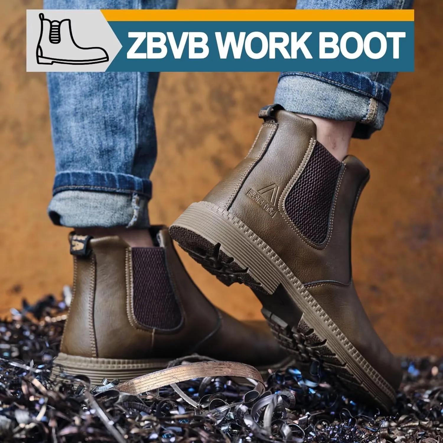 Steel Toe Work Boots for Men Women Slip-on Chelsea Boots, Men's Industrial Construction Shoes, Waterproof, Lightweight, Comfortable, Non-slip Safety Boots…