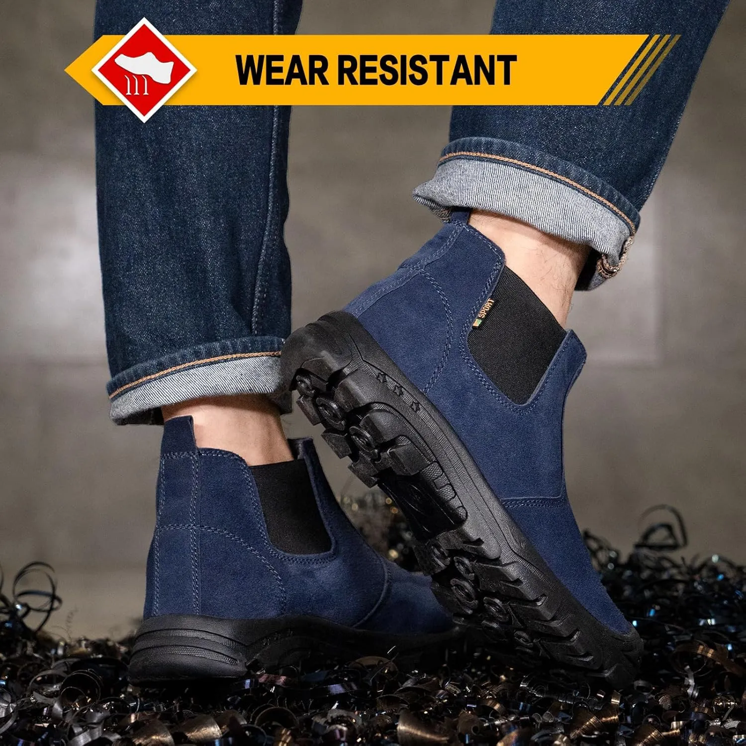 Steel Toe Work Boots for Men Women Slip-on Chelsea Boots, Men's Industrial Construction Shoes, Waterproof, Lightweight, Comfortable, Non-slip Safety Boots…