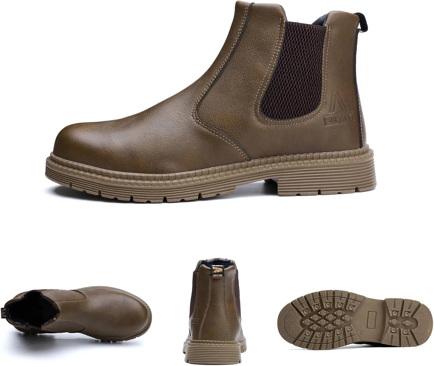 Steel Toe Work Boots for Men Women Slip-on Chelsea Boots, Men's Industrial Construction Shoes, Waterproof, Lightweight, Comfortable, Non-slip Safety Boots…