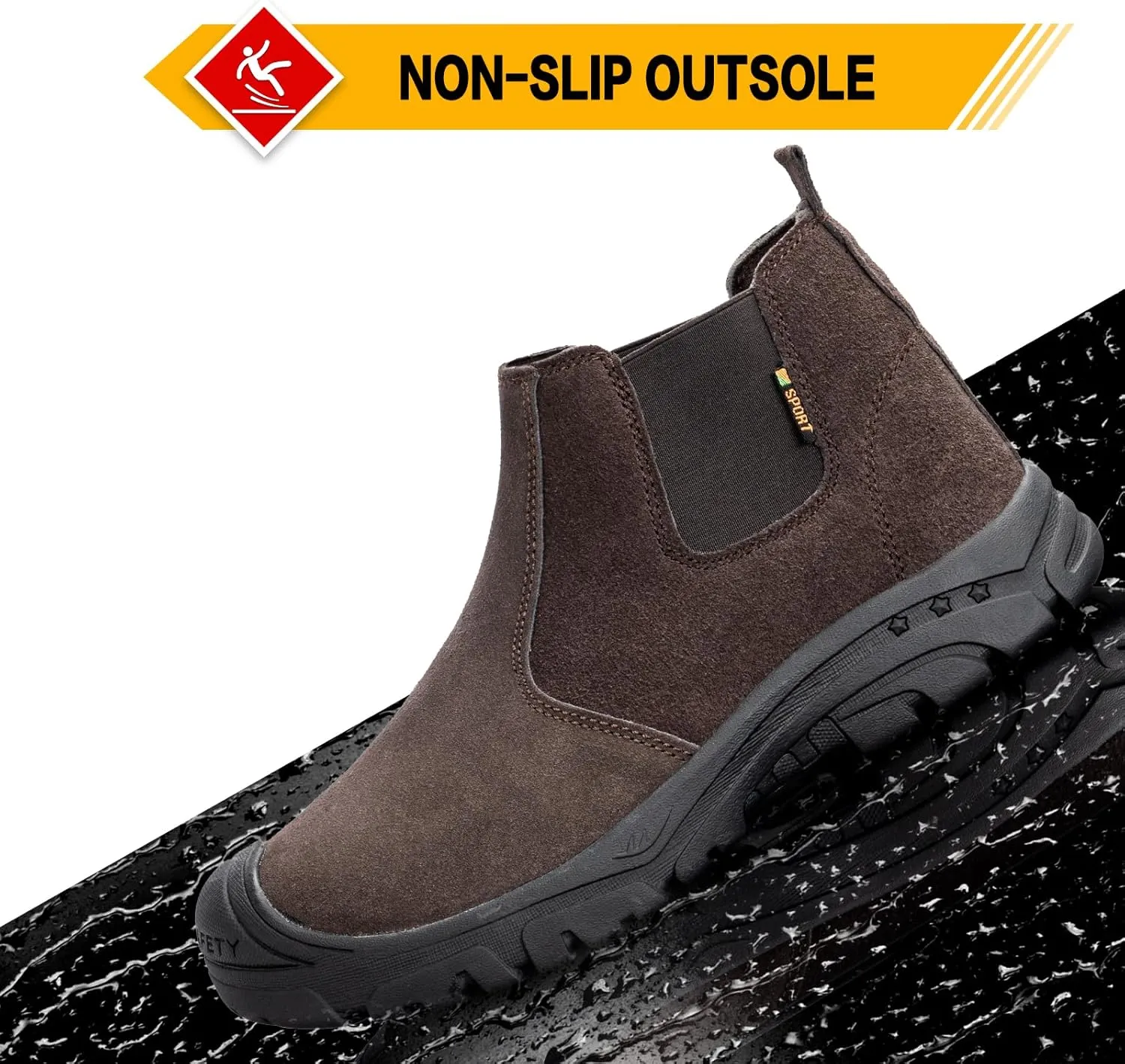 Steel Toe Work Boots for Men Women Slip-on Chelsea Boots, Men's Industrial Construction Shoes, Waterproof, Lightweight, Comfortable, Non-slip Safety Boots…