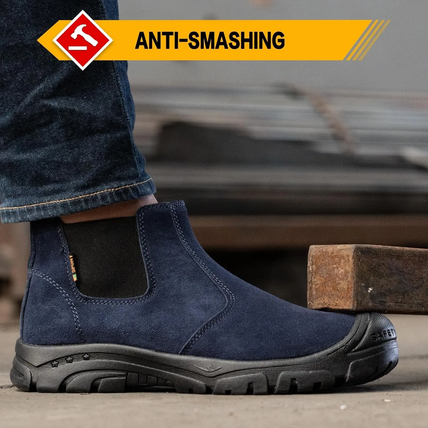 Steel Toe Work Boots for Men Women Slip-on Chelsea Boots, Men's Industrial Construction Shoes, Waterproof, Lightweight, Comfortable, Non-slip Safety Boots…