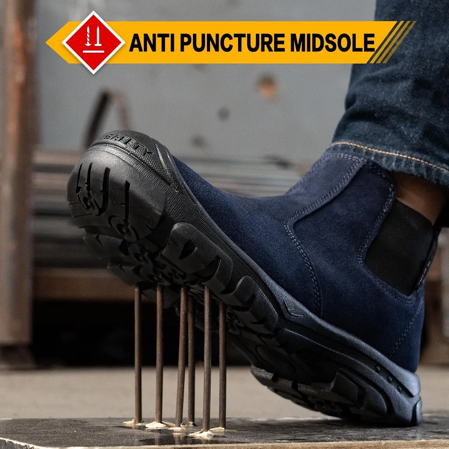 Steel Toe Work Boots for Men Women Slip-on Chelsea Boots, Men's Industrial Construction Shoes, Waterproof, Lightweight, Comfortable, Non-slip Safety Boots…