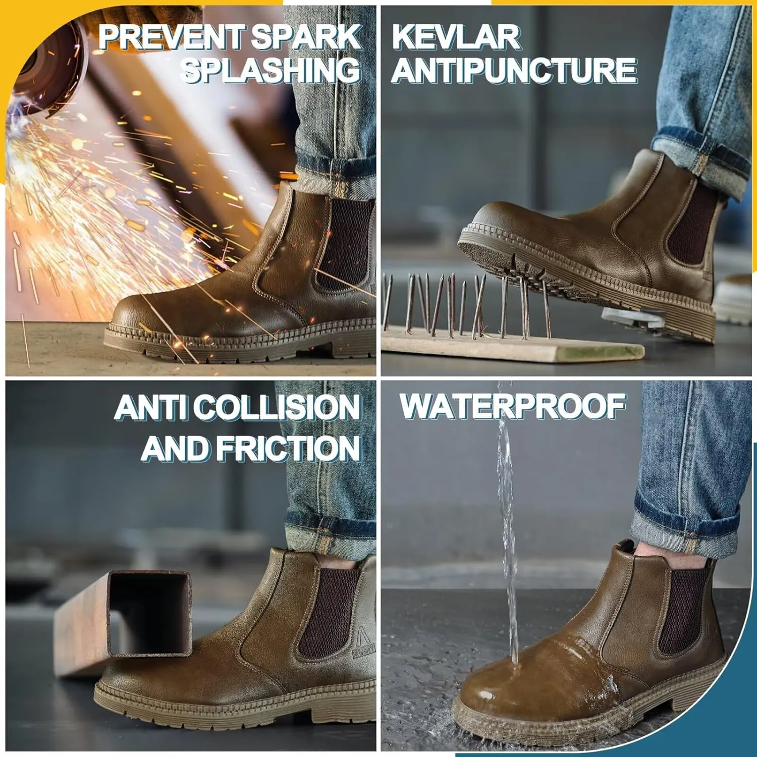 Steel Toe Work Boots for Men Women Slip-on Chelsea Boots, Men's Industrial Construction Shoes, Waterproof, Lightweight, Comfortable, Non-slip Safety Boots…