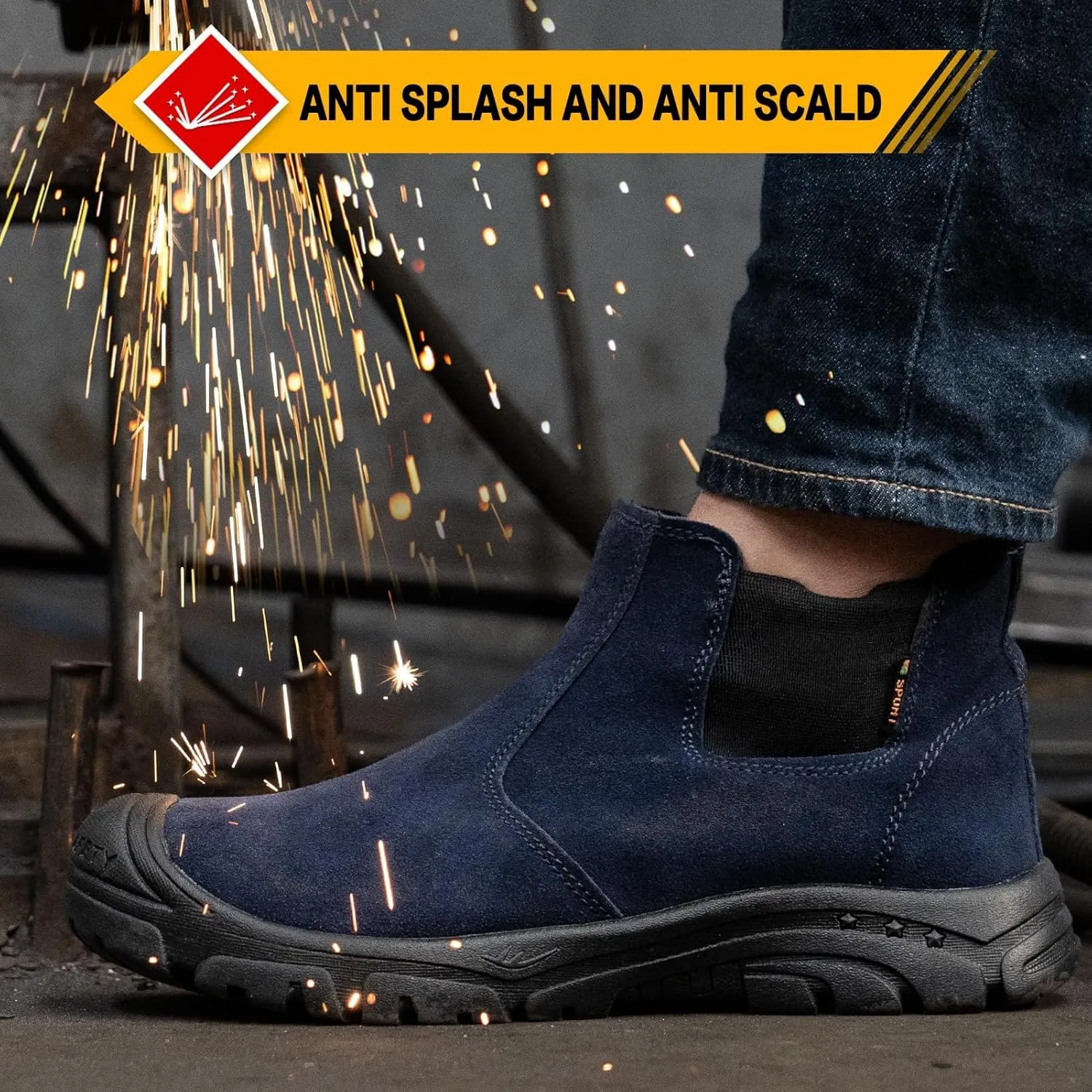 Steel Toe Work Boots for Men Women Slip-on Chelsea Boots, Men's Industrial Construction Shoes, Waterproof, Lightweight, Comfortable, Non-slip Safety Boots…